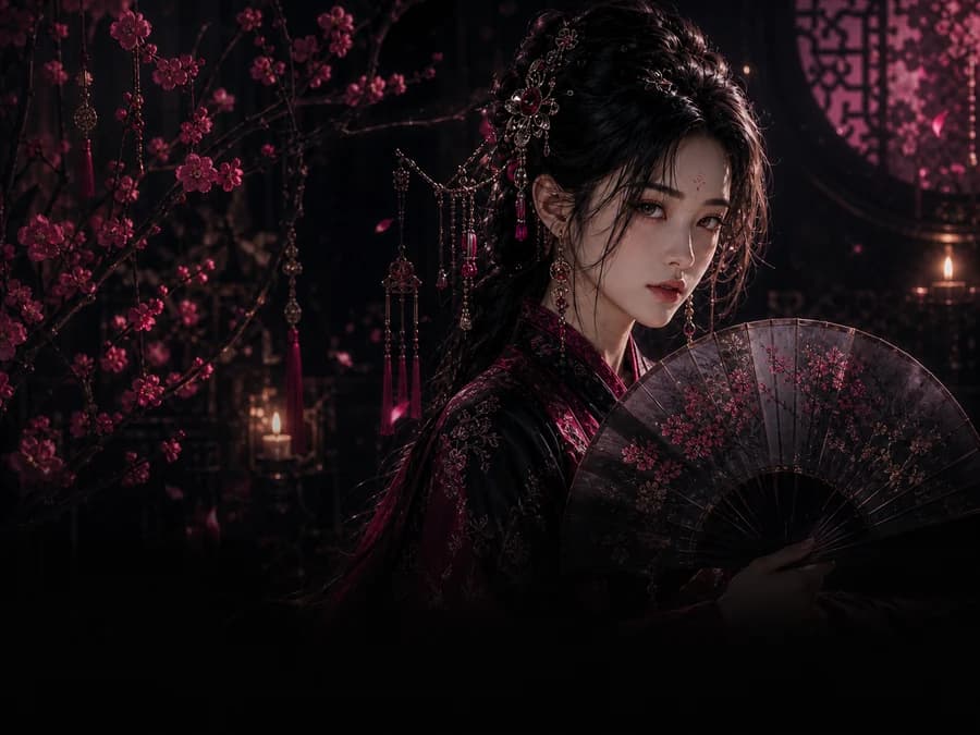 매화와 부채를 든 홍련무녀